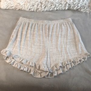 High Waisted Light Grey Stretchy Ruffled Shorts